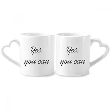 Imagem de Yes You Can Conjunto de canecas de porcelana com frases inspiradoras para casais, coração e coração