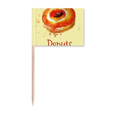 Imagem de Aquarela pintada à mão laranja donut sobremesa palito de dente bandeiras marcadoras decoração de festa