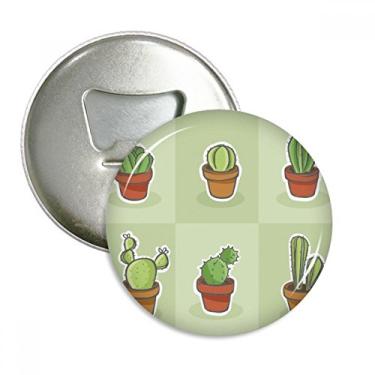 Imagem de Suculentas cacto em vaso ilustração de planta em vaso padrão abridor de garrafa ímã de geladeira emblema multifuncional