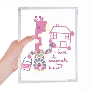 Imagem de Caderno de papelaria com folhas soltas recarregáveis para decorar casa girafa rosa