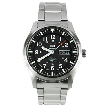 Imagem de SEIKO Relógio masculino de corda automática feito no Japão, preto, SNZG13J1