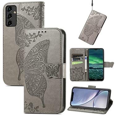 Imagem de Capas de telefone borboleta em relevo para Samsung Galaxy A14 A 14 5G Capa de couro com slots de cartão fashion clipe de carteira à prova de choque capa de telefone Samsung A14 5G capas (cinza, Samsung A14 5G)