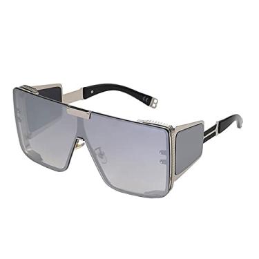 Imagem de Óculos de sol de espelho quadrado de tamanho grande de uma peça para mulheres moda liga de perna larga hip hop óculos de sol masculinos, 12, tamanho único