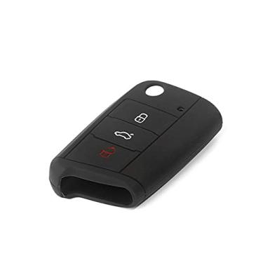 Imagem de YJADHU Capa protetora de silicone para chave de carro flip controle remoto capa para chave de carro, apto para VW Golf 7 MK7 New Polo Skoda Octavia A7 Jetta 4 Tiguan, preto