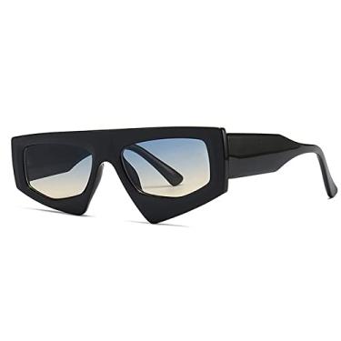 Imagem de Óculos de sol vintage irregulares de uma peça com estampa de leopardo para mulheres Óculos de sol planos de armação oblíqua para homens Óculos de hip hop, chá azul preto, tamanho único