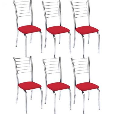 Imagem de Kit 6 Cadeiras Vanessa Cromada Para Cozinha-Assento Vermelho-Gat Magaz
