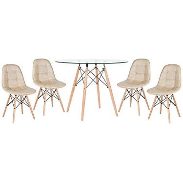 Imagem de Loft7, Kit - Mesa Eames 100 cm - Vidro + 4 cadeiras Eames Botonê - Nude