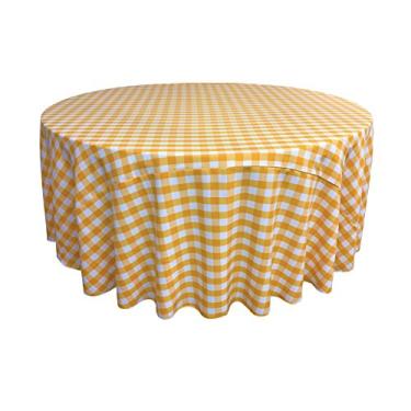 Imagem de LA Linen TCcheck120R-DrkYellowK47 Toalha de mesa xadrez de poliéster guingão, branco e amarelo escuro - 304,8 cm. Redondo