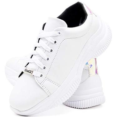 Imagem de Tênis Feminino Casual Neon Caminhada Plataforma Sneaker Gugi Flatform Cor:Branco;Tamanho:34
