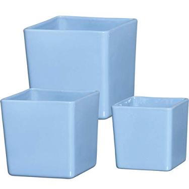 Imagem de Trio De Cachepôs Quadrados Ceramicas Pegorin Azul Claro