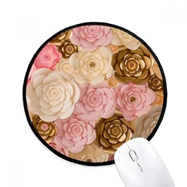 Imagem de Mouse pad marrom branco rosa lindas flores para escritório tapete redondo para computador