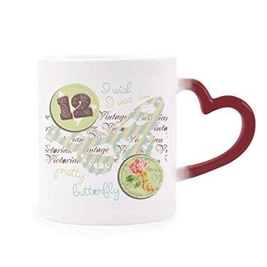 Imagem de Caneca sensível ao calor carimbos e borboleta, caneca vermelha que muda de cor