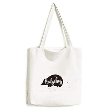 Imagem de Bolsa de lona preta e branca de animais Hedgehog, bolsa de compras casual