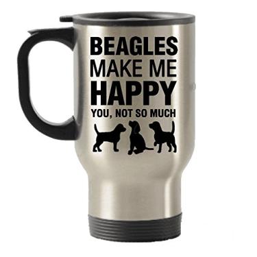 Imagem de Caneca Beagles Make Me Happy de aço inoxidável para viagem com isolamento térmico