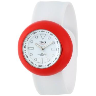 Imagem de TKO Relógio de pulso feminino moderno com pulseira de borracha de silicone dobrável de várias cores intercambiáveis, Branco/Vermelho, Slapper, movimento de quartzo