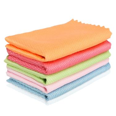 Imagem de VELIHOME Panos de limpeza reutilizáveis, padrão de ondas, escama de peixe, pano de pano 5/10 peças, 30 x 40 cm, pano absorvente de água, pano de limpeza de cozinha para janela de mesa,