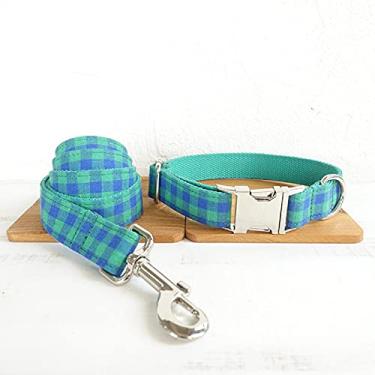 Imagem de Coleira xadrez personalizada azul e verde coleira para cães, coleira de nylon para animais de estimação, gravata borboleta, colar para cães adequado para cães pequenos, médios e grandes