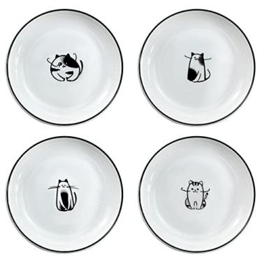 Imagem de SOCOSY - Pratos de Cerâmica para Temperos de Cachorro, Pratos de Sushi, Aperitivos, Pratos de Saquinhos de Chá, Pratos para Cozinha 12,7 cm (Gato)