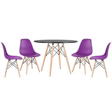 Imagem de Loft7, KIT - Mesa Eames 100 cm preto + 4 cadeiras Eames DSW roxo