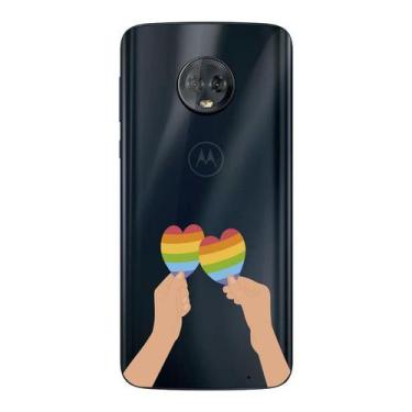 Imagem de Capa Case Capinha Samsung Galaxy Moto G6 Plus Arco Iris Mãos Com Coraç
