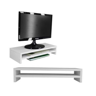 Imagem de Suporte de Monitor Mdf Ergonômico Com Nicho Elevado Mesa Home Office Setup Gamer Organizador (Branco)