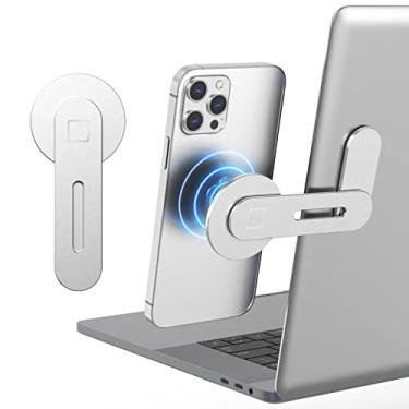 Imagem de MoKo Suporte de telefone magnético, suporte ajustável para laptop dobrável para telefone, suporte de expansão para monitor de computador para dispositivo móvel, prata