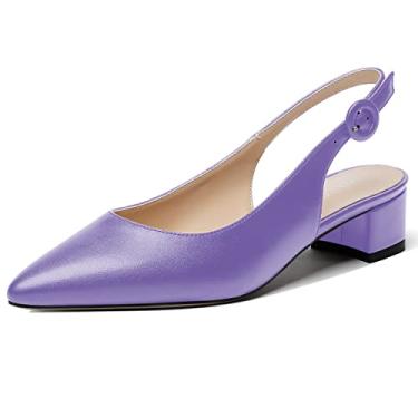 Imagem de WAYDERNS Sapato feminino bonito tira ajustável com tira no tornozelo fivela de escritório sólida fosco bico fino grosso salto baixo 3,8 cm, Lavanda, 7.5