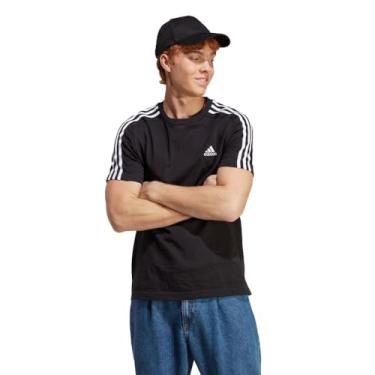 Imagem de Camiseta Adidas Masculina Casual Essentials Jsy 3 Stripes Black/white Ic9334 M