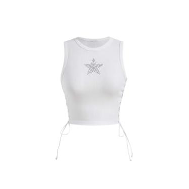 Imagem de SOLY HUX Regata feminina Star Rhinestone Y2k com cadarço colete de verão, Strass branco, G