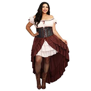 Imagem de Dreamgirl Fantasia feminina de salão plus size, fantasia de Halloween autêntica para adultos Western Saloon Gal, Marrom, 2X