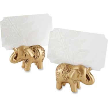 Imagem de Kate Aspen Porta-cartões Lucky Golden Elephant Place, porta-fotos, brindes de festa, decorações de casamento indiano, cartões de mesa, conjunto de 6