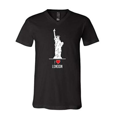 Imagem de Camiseta divertida com gola V I Love London Estátua da Liberdade de Nova York, Preto, M