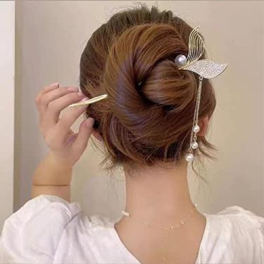 Imagem de 2 peças de palitos de cabelo, acessórios para pãezinhos de cabelo, hashi, grampo de cabelo, vintage, estilo chignon para mulheres e meninas (HC005-Crystal)