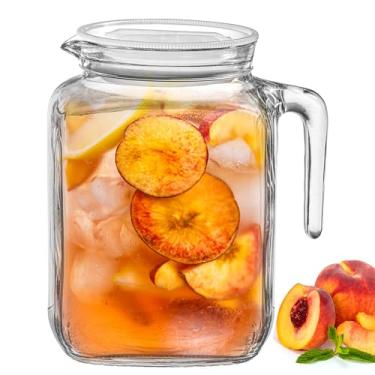 Imagem de Jarro de vidro hermético com tampa hermética e bico – Garrafa de água de 1,927 g para suco caseiro, chá gelado, leite, café frio, limonada – Garrafa de garrafa de porta de geladeira com alça, louça