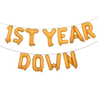 Imagem de 1st Year Down Banner Balloon, First Birthday,Football Theme Birthday Party,1st Year Down Football Baby shower Party Decorations (1ST YEAR DOWN Orange)