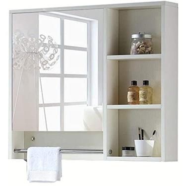 Imagem de Armário impermeável de madeira com espelho de penteadeira, suporte de banheiro, à prova de umidade (cor: preto, tamanho: 70 * 70 * 13 cm) (branco 70 * 70 * 13 cm)