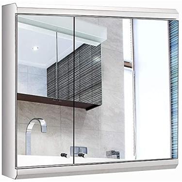 Imagem de Armário de espelho de porta dupla para banheiro armário de parede quadrado armário de armazenamento de medicamentos de aço inoxidável (cor: prata, tamanho: 60 * 70 * 13 cm) (prata 60 * 70 * 13 cm)