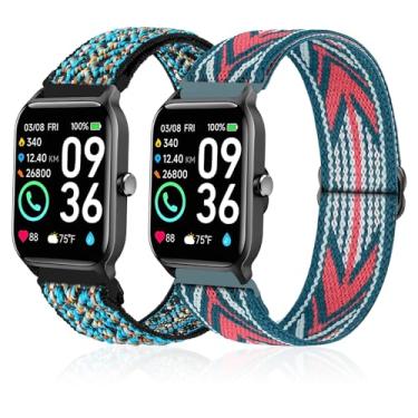 Imagem de Lzwldan Pacote com 2 pulseiras de relógio de nylon elástico compatíveis com relógio inteligente Woneligo/Fitpolo IDW13, pulseiras elásticas macias para FITVII H56/Gydom IDW19/Faweio IDW19/Amzhero