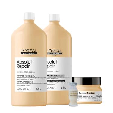 Imagem de L'Oreal Professionnel Absolut Repair Salon Golden Shampoo Condicionador Litro Máscara e Power Repair (4 produtos)