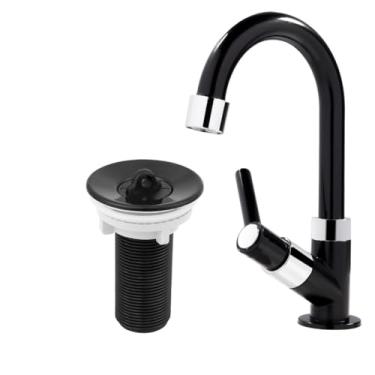 Imagem de Kit Torneira e Válvula em ABS Preto para Banheiro, Lavabo, Cuba, Pia e Tanque