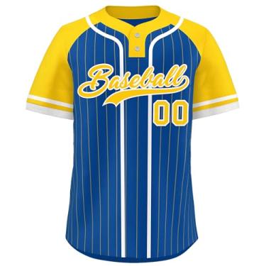 Imagem de Camisa de beisebol personalizada listrada personalizada costurada/estampada uniforme esportivo para homens mulheres menino, Azul-amarelo-08, One Size