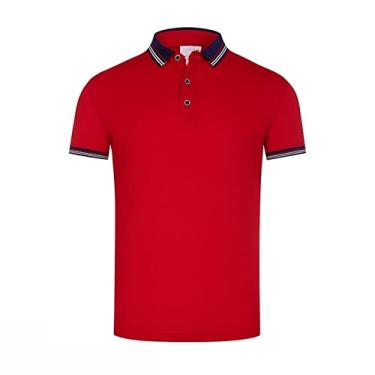 Imagem de Polos de golfe masculinos poliéster cor sólida gola listrada camisa esportiva manga curta ajuste regular fino ajuste leve colarinho atlético(Color:Red,Size:XXL)