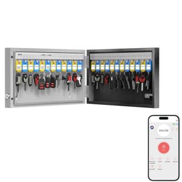 Imagem de Suporte de parede com 24 chaveiros, gabinete inteligente para chaves, use senha única, código fixo, Bluetooth, controle remoto Wi-Fi, desbloqueio de chaves, organizador de segurança para manobristas,