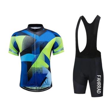 Imagem de Camiseta masculina de ciclismo, blusa de manga curta para ciclismo + calção acolchoado 9D, traje de ciclismo respirável para o verão (Green-1,3XL)