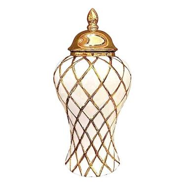 Imagem de Vaso de cerâmica porcelana gengibre jarra floral peças centrais de mesa 12 "exibição jarra de templo chinês jarra de armazenamento para coleções de festas mesa de casamentos/1814