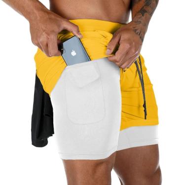 Imagem de Bermuda Esportiva Masculina 2x1 Térmica com Bolso Oculto para Celular Calção Fitness com Compressão Para Corrida Academia Crossfit Short Dry Fit