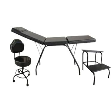 Imagem de HENVIFER, kit maca portátil premium + escada + cadeira mocho preto