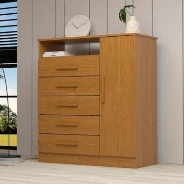 Imagem de Cômoda 1 Porta 5 Gavetas 100% MDF Nemésia Espresso Móveis Cinamomo