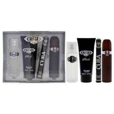 Imagem de Cuba Conjunto de presente masculino Cuba Black Men com 4 peças, spray EDT de 100 ml, spray EDT de 50 ml, pós-barba de 190 g, gel de banho de 200 ml, (I0101683)