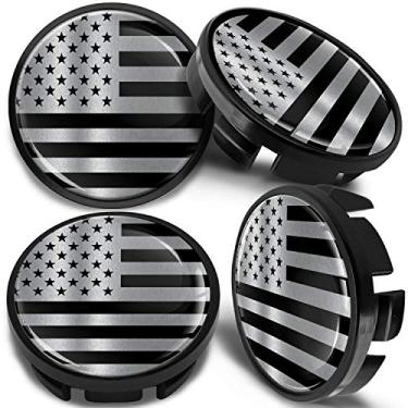 Imagem de Biomar Labs® 4 tampas centrais de liga de centro de roda de 65 mm compatíveis com VW 3B7 601 171 / 6U7 601 171 calotas EUA Estados Unidos da América American Star National Silver Flag CV 16